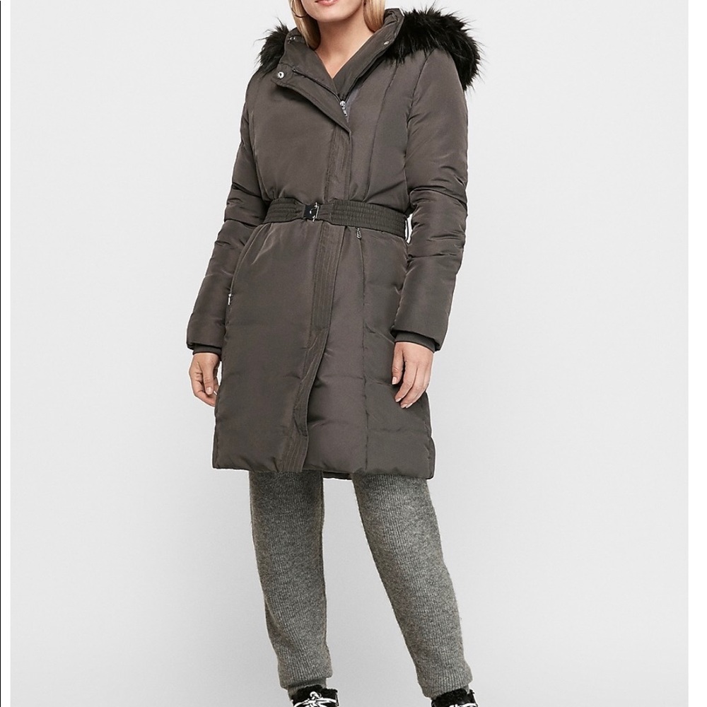 Express Faux Fur Hooded Asymmetrical Zip Puffer